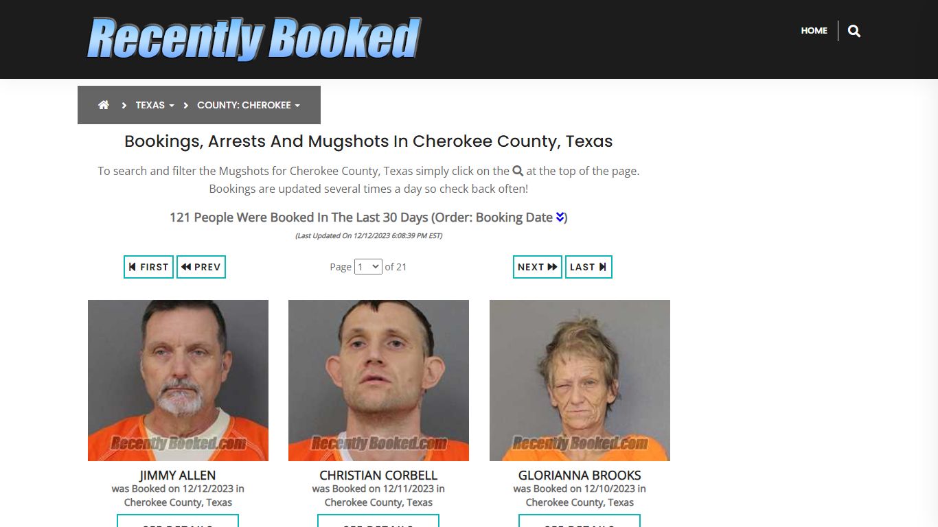 Recent bookings, Arrests, Mugshots in Cherokee County, Texas